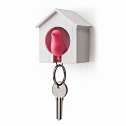 Nøgleholder fuglehus - pink/hvid