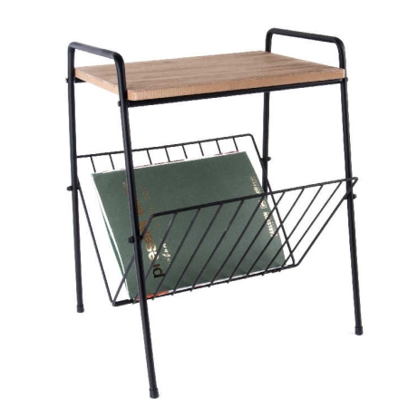 Bord i metal og træ magasinholder under bord sidebord til kaffe Lille bord