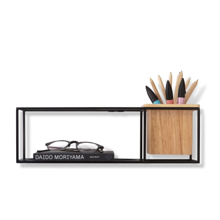 Hylde cubist fra umbra i sort metal holder med hylde og træ Firkantede hylder