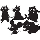 Et s�t wallstickers lige til at s�tte op p� v�ggen i b�rnev�relset. Dyrene er ca. 20 cm h�je.