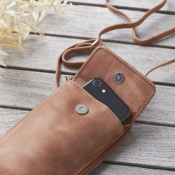 Mobiltaske vintage cognac lder