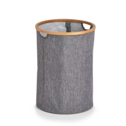 Vasketøjskurv rund - grå/bambus