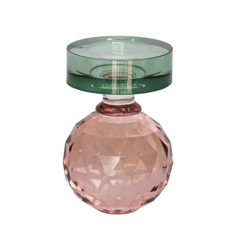 Noa lysestage glas - grn/rosa