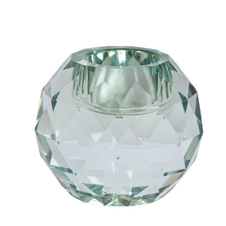 Diamant lysestage i glas - aqua bl