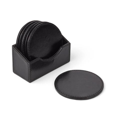 Coaster i sort læder med boks - 6 stk.