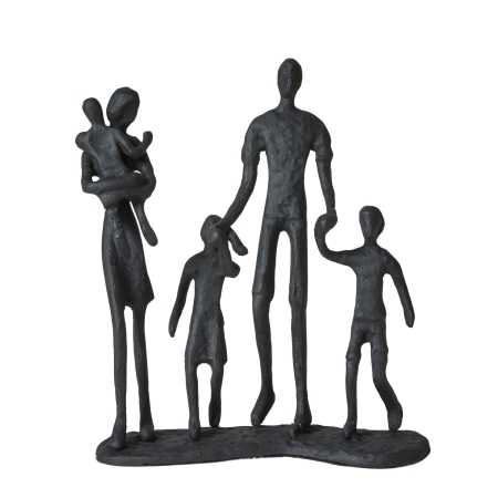 Figur familie med 3 børn - sort støbejern