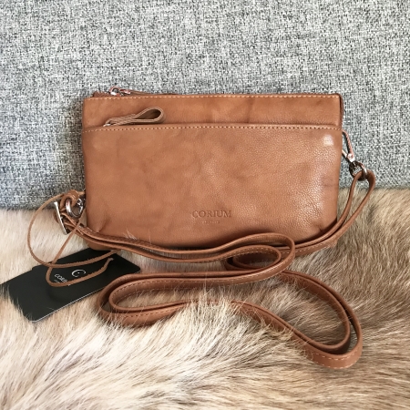 gavnlig Rejse pedal Læder taske pung brun skind Corium taske lang rem