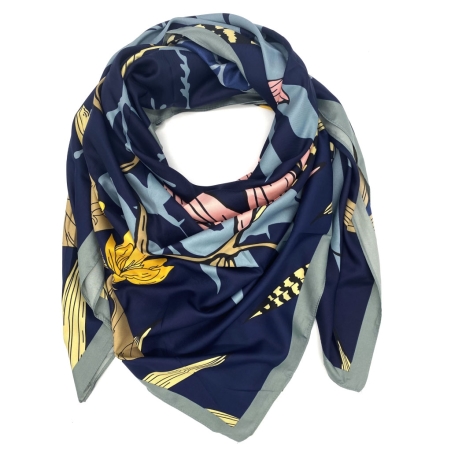 Tørklæde marineblå med mønster  - Just d Lux
